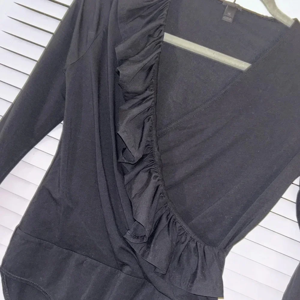 J.Crew Black Ruffle Bodysuit